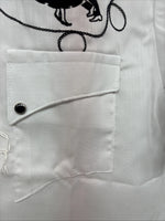 New Women’s Rockmount White Designed Short Sleeve Pearl Snap Size 32 DD-122