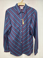 New Women’s H Bar C Blue Red Stripe Long Sleeve Pearl Snap Size 36 II-17