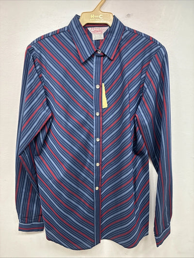 New Women’s H Bar C Blue Red Stripe Long Sleeve Pearl Snap Size 36 II-17