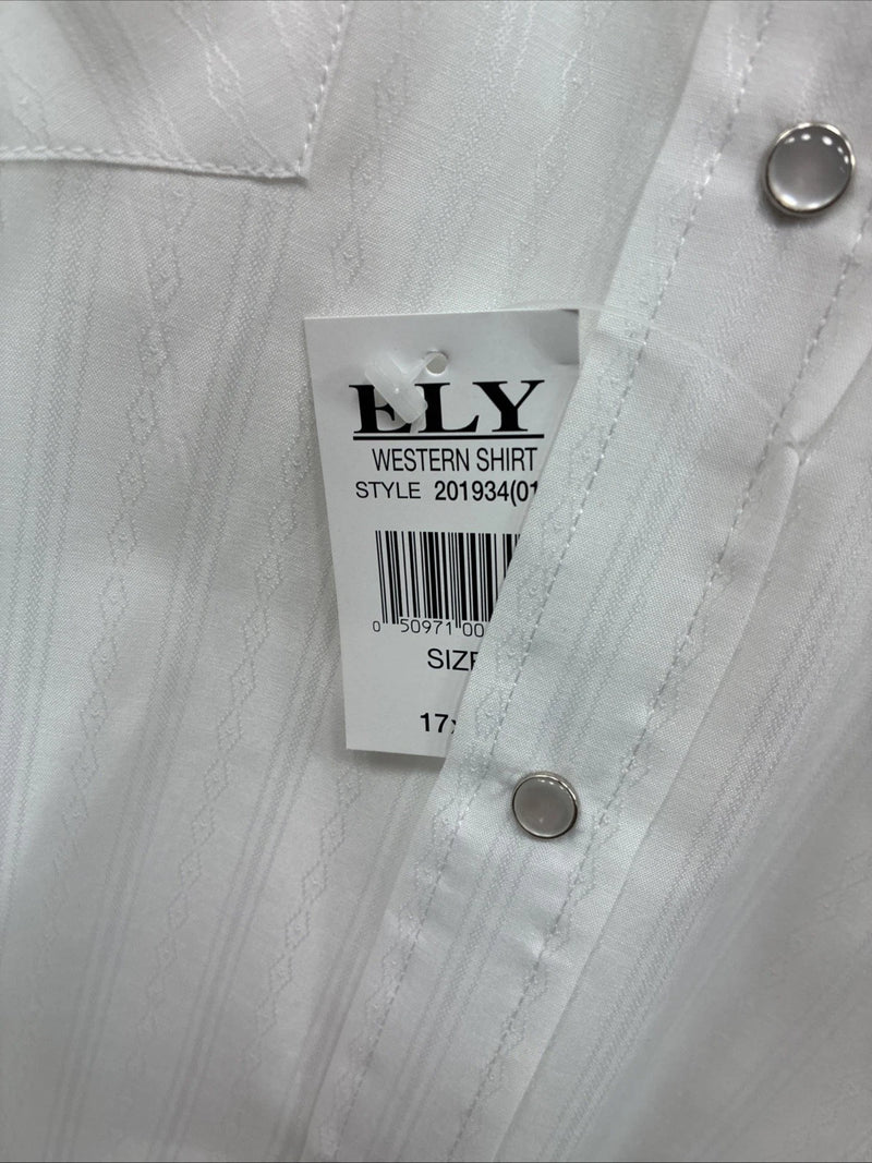 New Men’s ELY Cattleman White Designed Long Sleeve Pearl Snap 17 X. 35 XL R-34