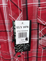 New Men’s ELY 1878 Red Plaid Short Sleeve Pearl Snap XL M-48