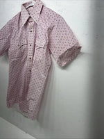 New Men’s Pink Permanent Press Short Sleeve Pearl Snap Shirt Medium P-24