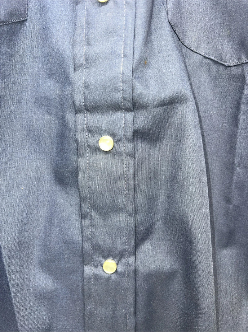 New Men’s Western Short Works Blue Long Sleeve Pearl Snap 14.5 X 33 Small A-197