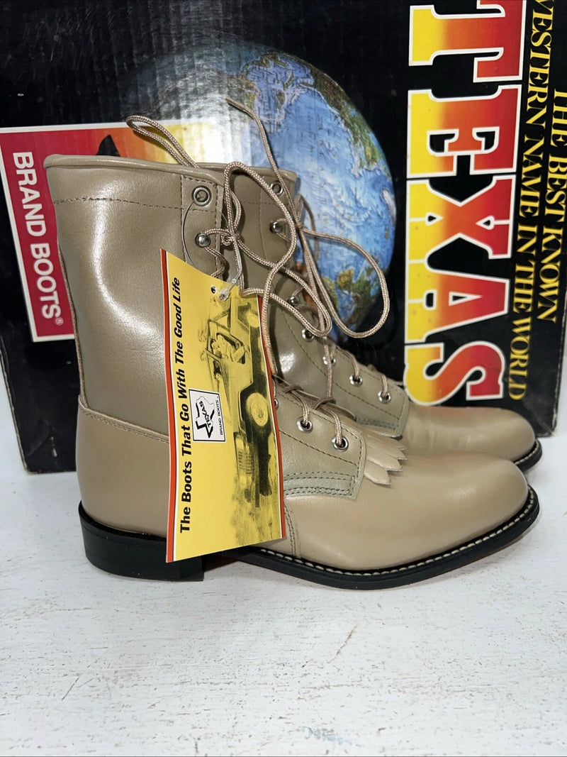 New Women’s Tan Lace Up Texas Brand Cowboy Boots. 4498 6.5 6 1/2 M. 19-120