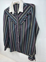 New Women’s H Bar C Black Stripe Long Sleeve Pearl Snap Size 38 TT-71