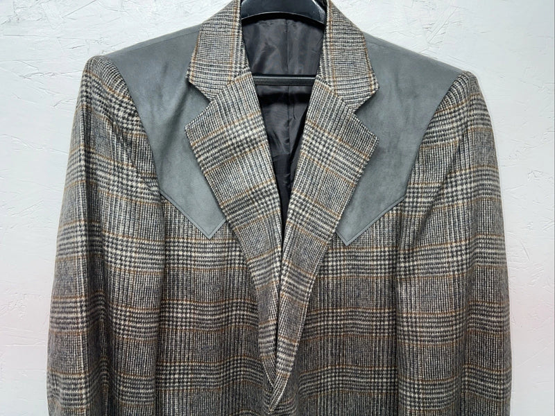 New Men’s HbarC California Ranchwear Grey Plaid Suit Jacket 42R #14753 AA-605