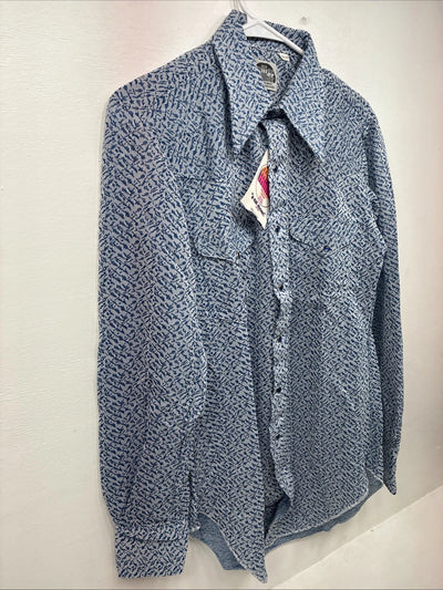 New Men’s Miller Blue Deigned Long Sleeve Pearl Snap 15 Medium II-104