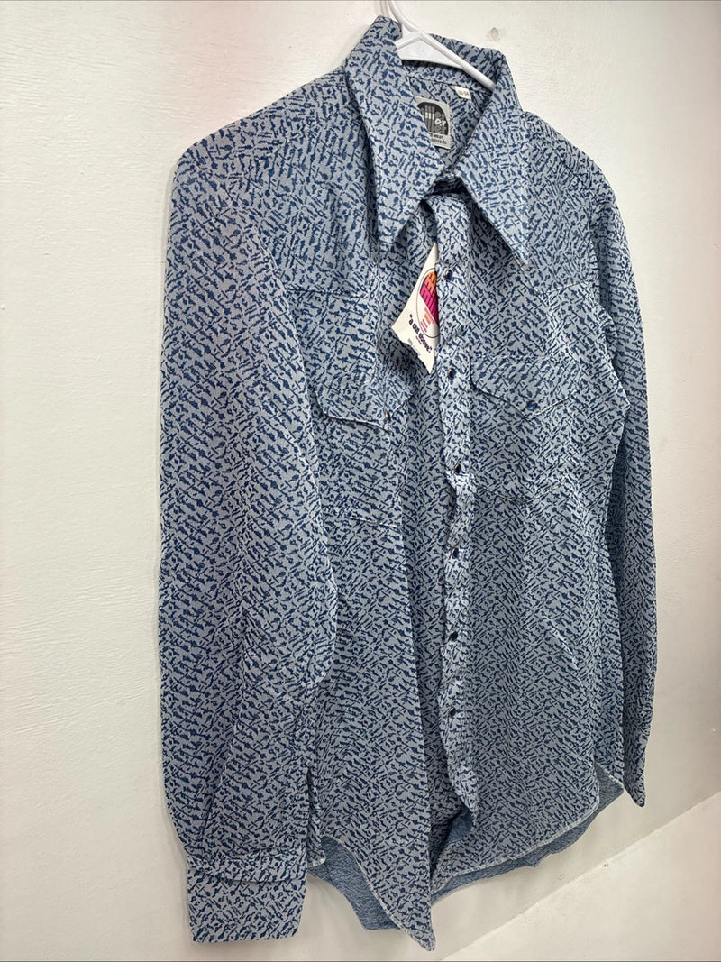 New Men’s Miller Blue Deigned Long Sleeve Pearl Snap 15 Medium II-104
