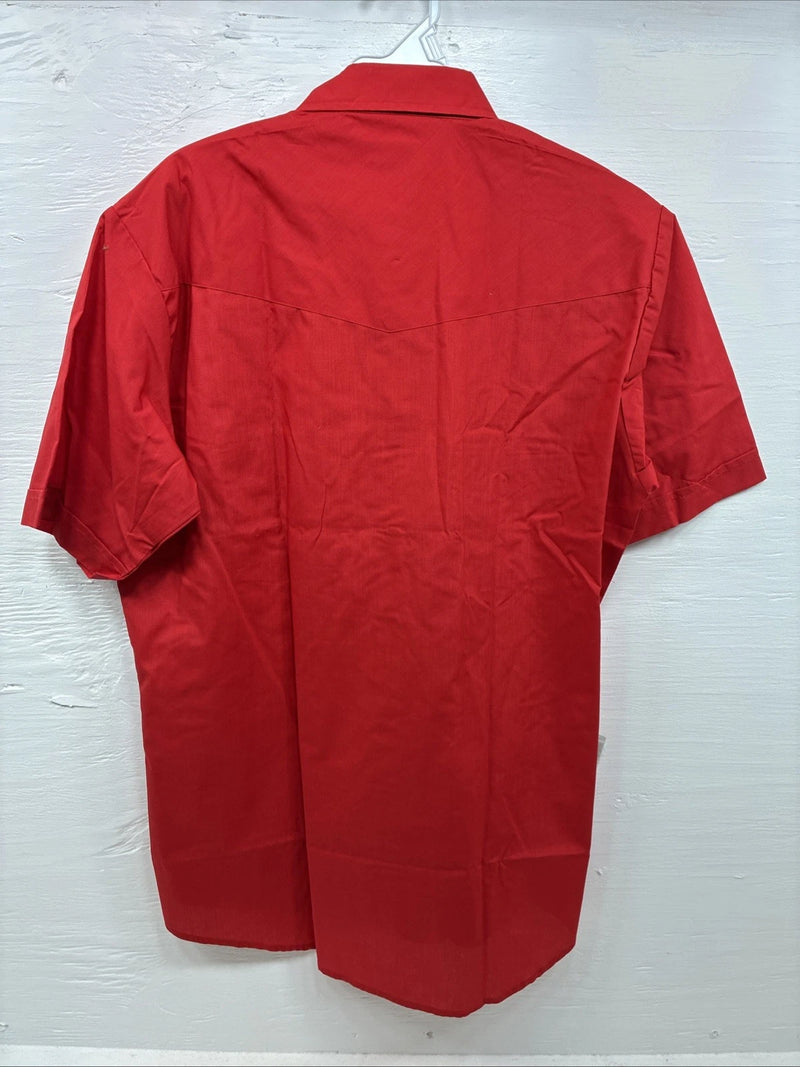 New Men’s ELY Cattleman Red Short Sleeve Pearl Snap 16 Large CC-13