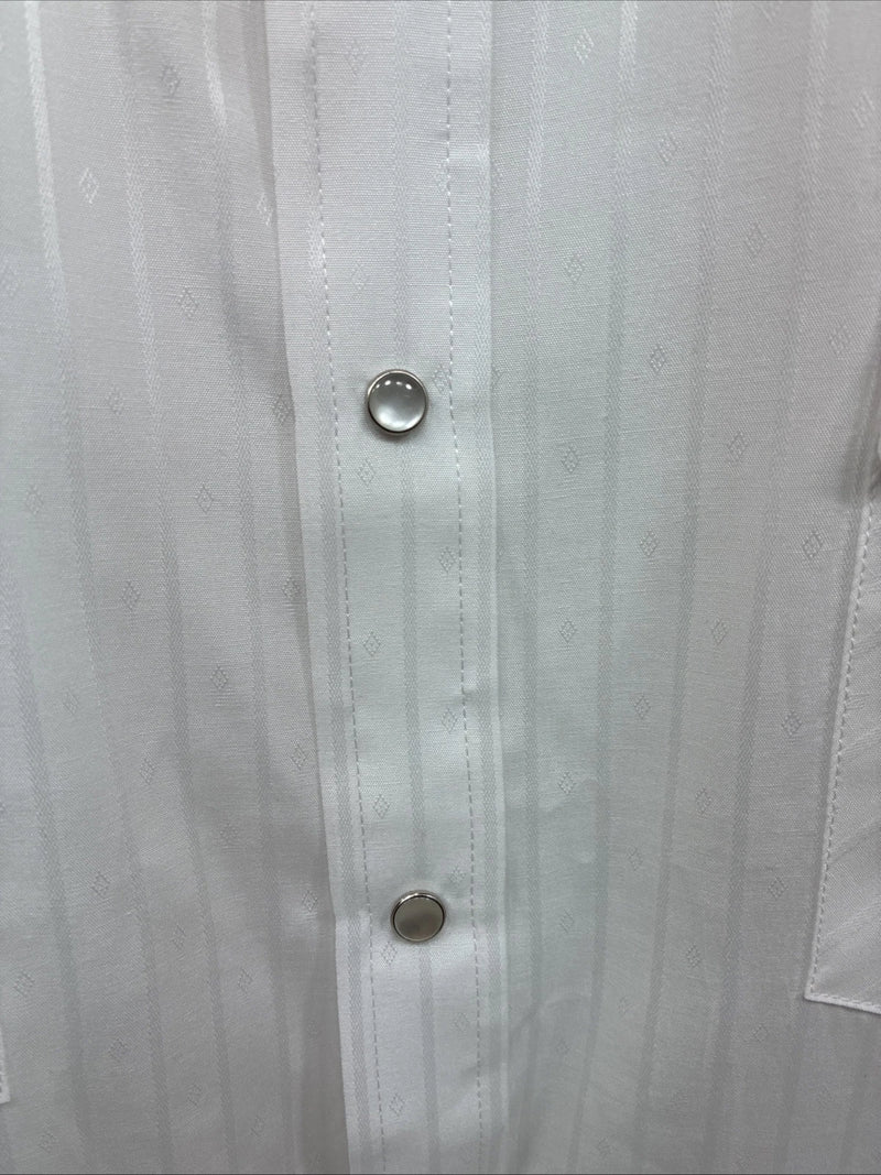New Men’s ELY Cattleman White Long Sleeve Stripe Pearl Snap 18.5 X 36 2XL F-80