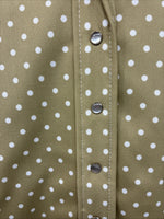 New Women’s Dickson Jenkins Tan Polkadot Long Sleeve Pearl Snap Size 34 KK-62