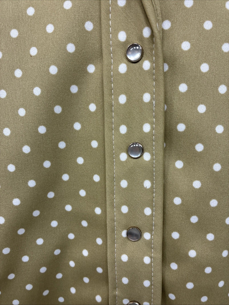 New Women’s Dickson Jenkins Tan Polkadot Long Sleeve Pearl Snap Size 34 KK-62