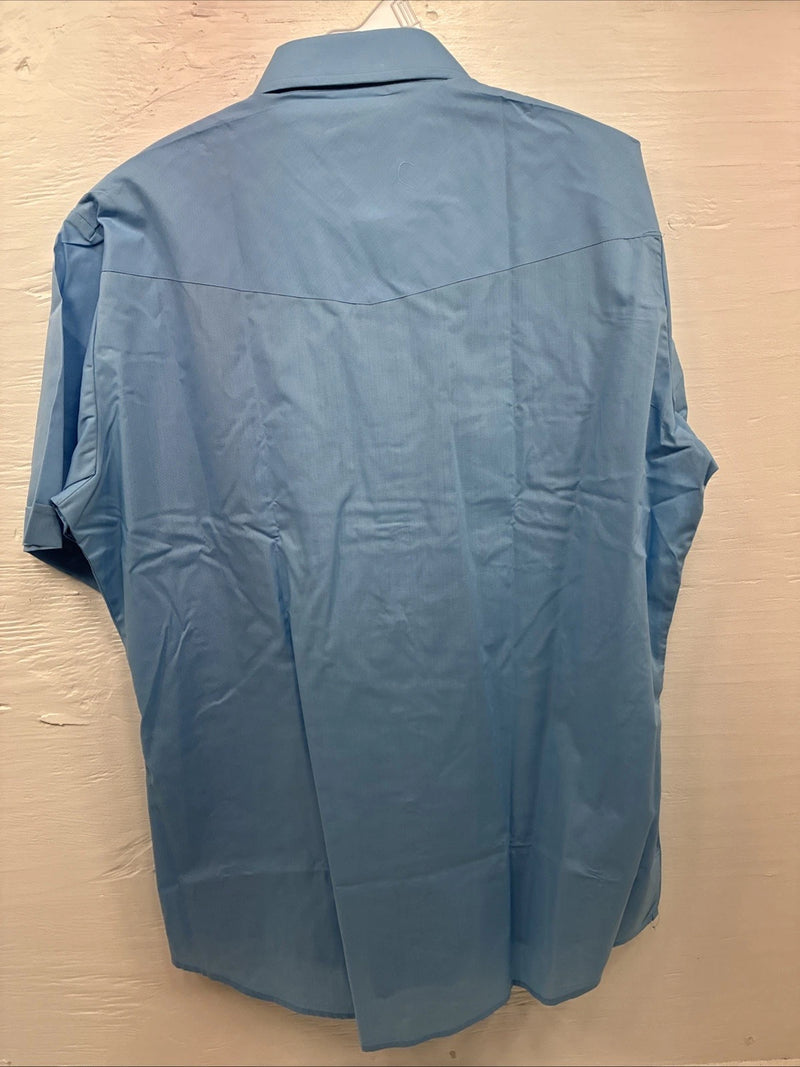 New Men’s ELY Cattleman Western Blue Short Sleeve Pearl Snap 16.5 Large X-18