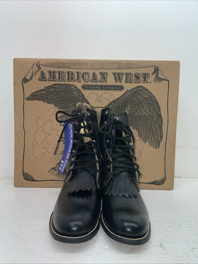 New Men’s Black Lace Up American West Cowboy Boots. 5991 9 D. 4-28
