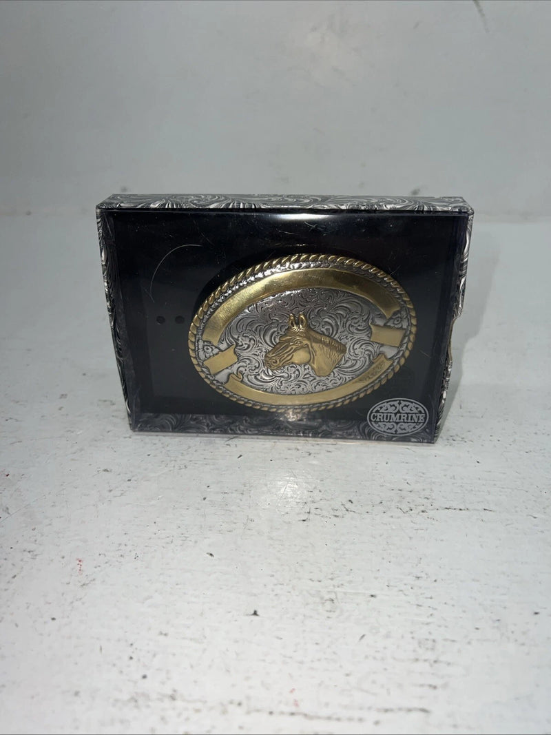 New Women’s Crumrine Gold Silver Horse Head Belt Buckle. 3806607 A-112
