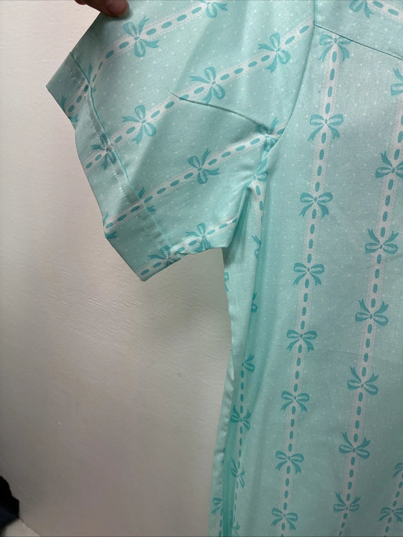 New Women’s H Bar C Blue Bow Short Sleeve Pearl Snap Size 32 LL-56