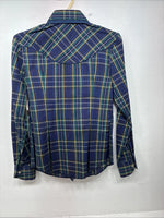 New Women’s Dickson Jenkins Blue Plaid Long Sleeve Pearl Snap Size 34 LL-85