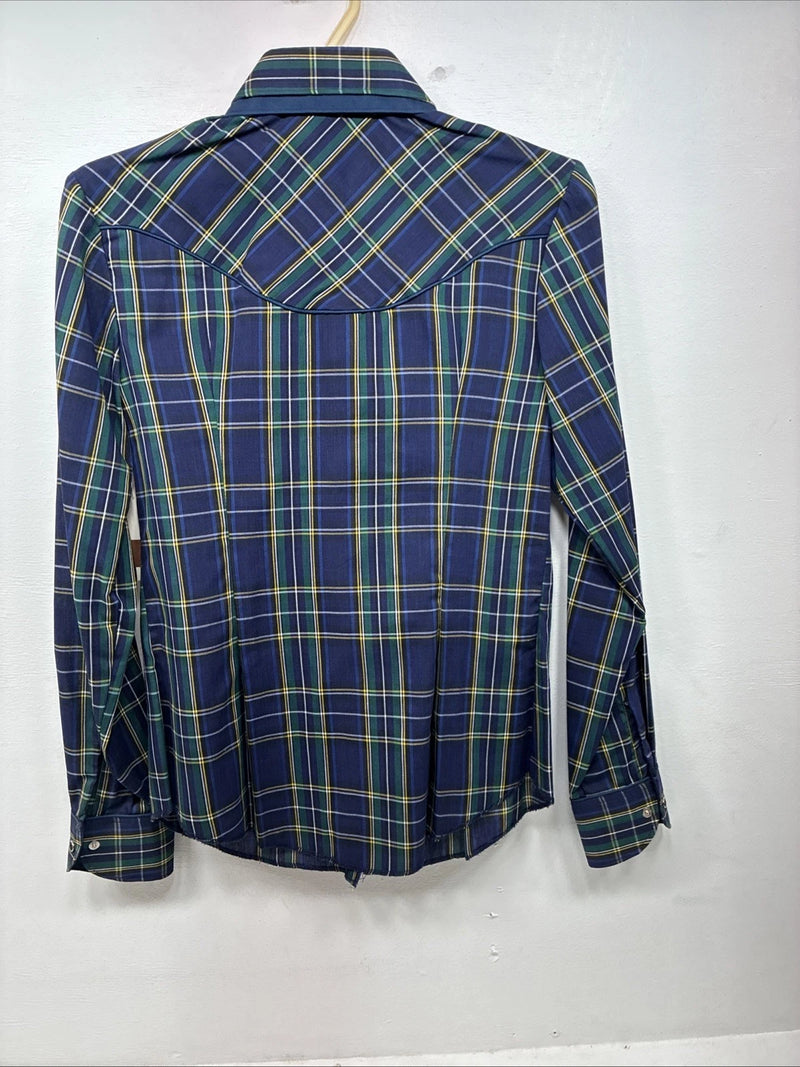 New Women’s Dickson Jenkins Blue Plaid Long Sleeve Pearl Snap Size 34 LL-85