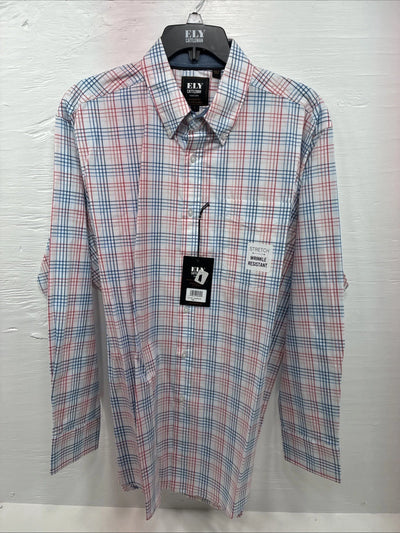 New Men’s ELY Cattleman White Multicolor Plaid Long Sleeve Button Up Large Q-21