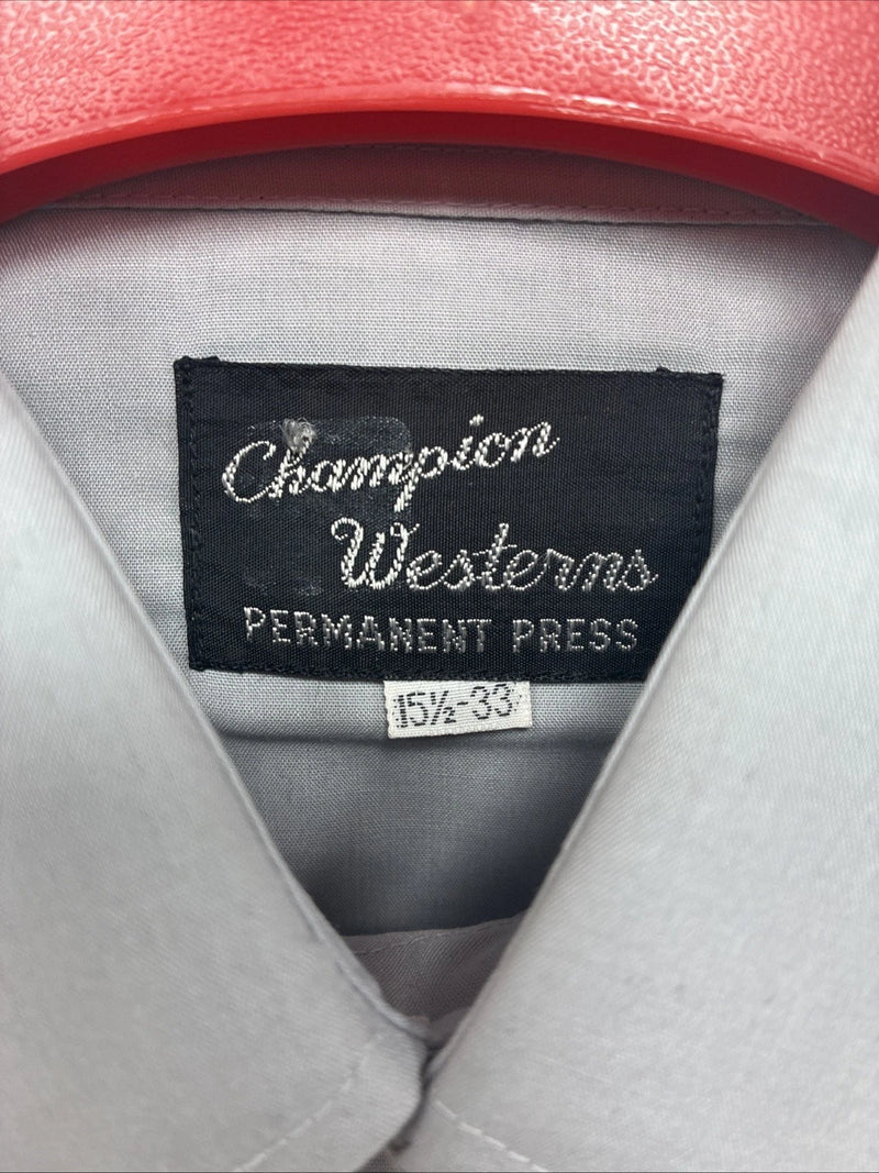New Men’s Champion Western Gray Designed Long Sleeve Pearl Snap 15.5 Medium X-4