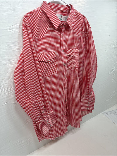 New Men’s H Bar C Red Checkered Long Sleeve Pearl Snap 2XL H-43