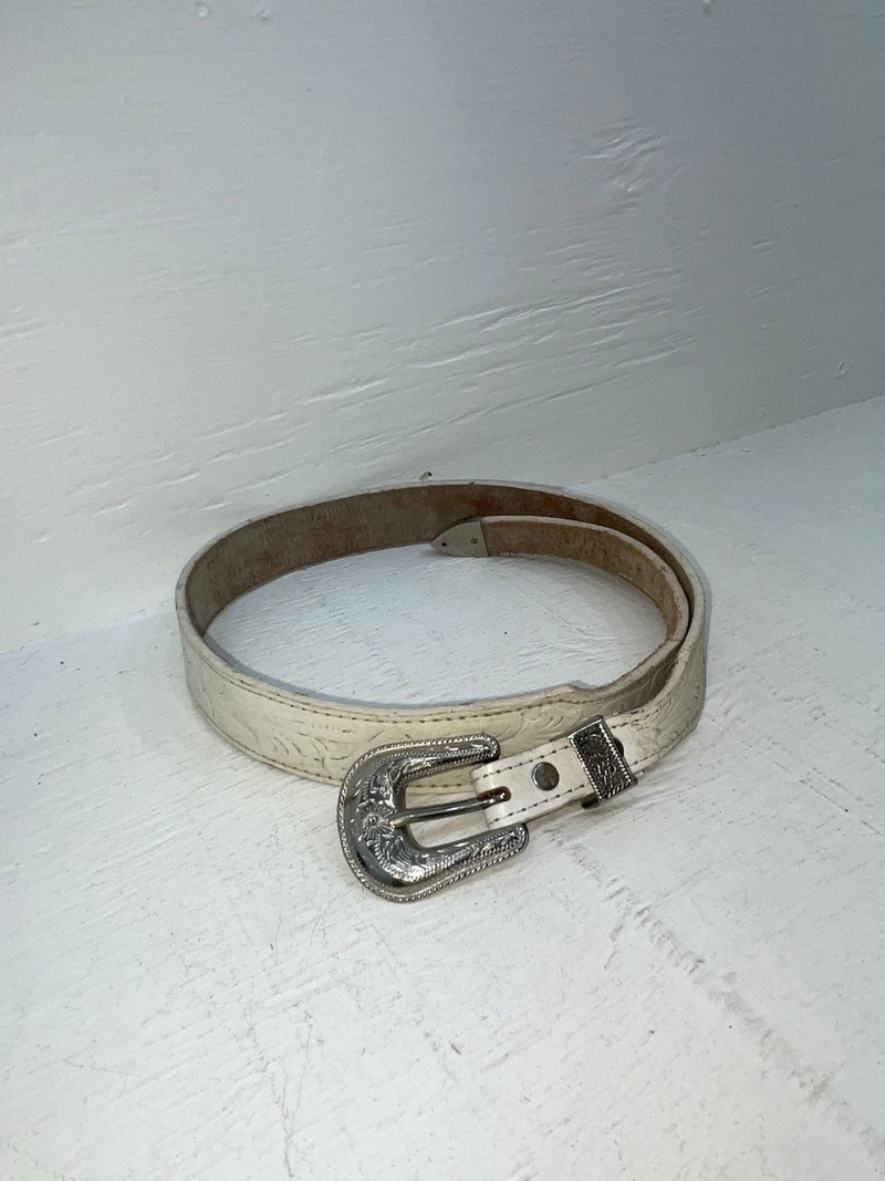 New White Genuine Leather Acme Tooled 28” Belt #5022 JJ-157