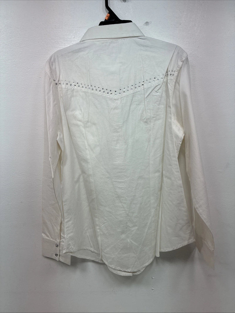New Women’s Cumberland White Gem Long Sleeve Pearl Snap Medium KK-82