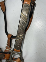 New Light Oil Genuine Leather Show Halter With Lead Rope Silver Accents W-22