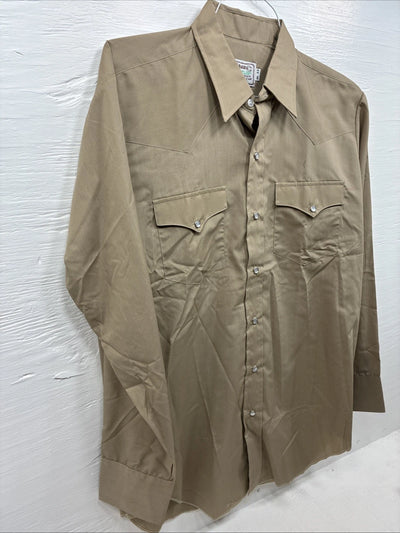 New Men’s H Bar C Brown Simple Long Sleeve Pearl Snap 16 X 33 Large A-65