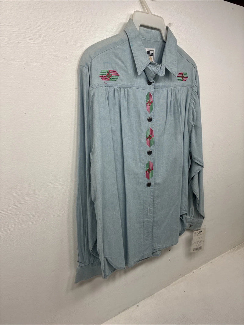 New Women’s Pointer Wear Blue Design Long Sleeve Button Up Size 10 KK-44
