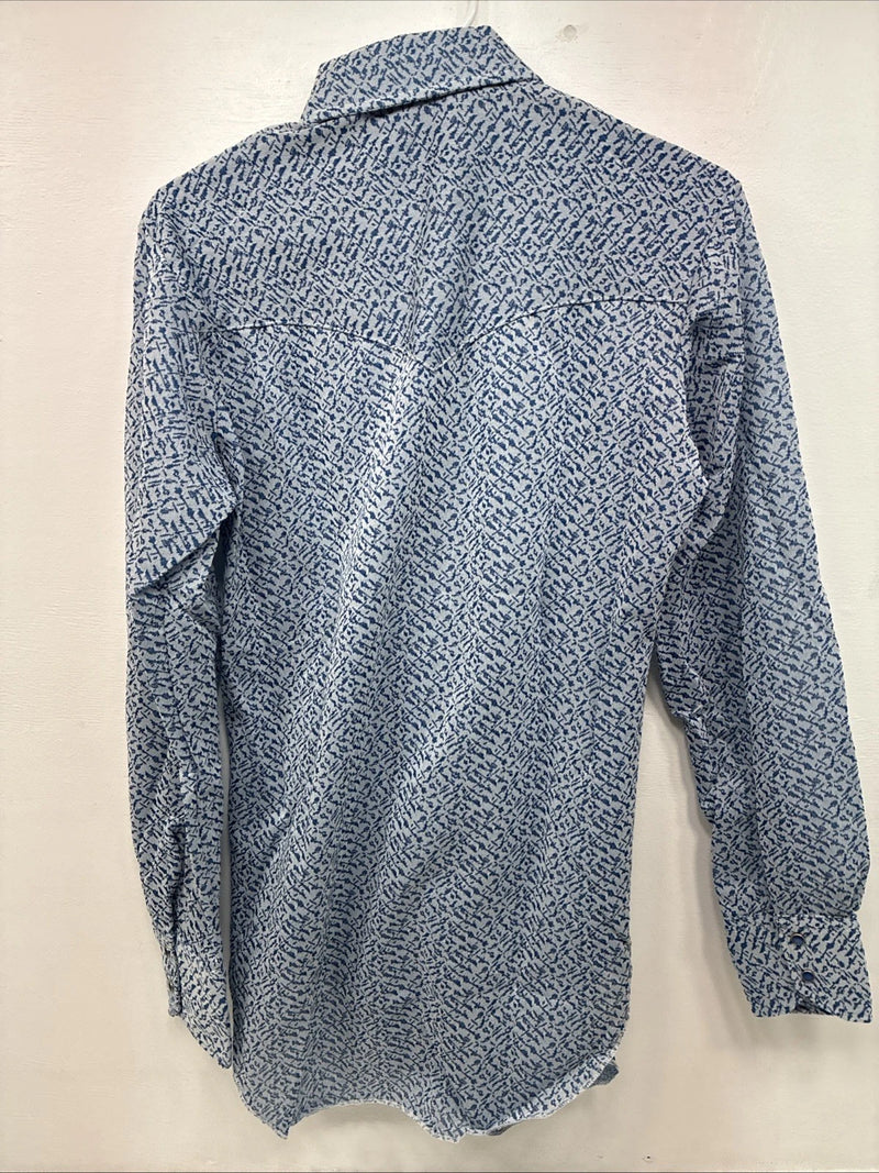 New Men’s Miller Blue Deigned Long Sleeve Pearl Snap 15 Medium II-104