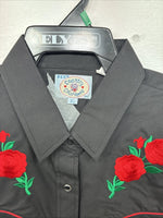 New Women’s Country Charmers Black Rose Long Sleeve Pearl Snap XL II-59