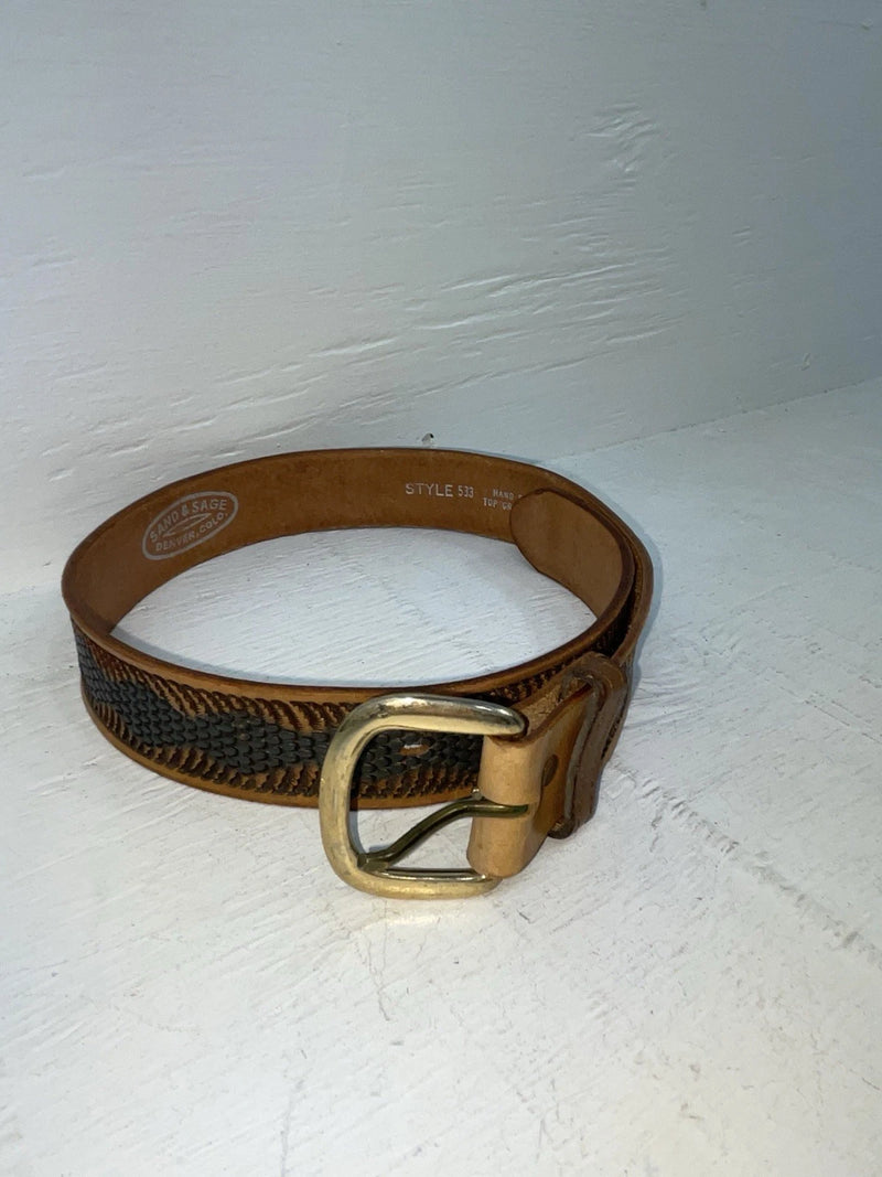 New Brown Genuine Leather Sand & Sage Tooled 28” Belt #533 NN-53