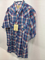 New Men’s ELY Cattleman Purple Multicolor Plaid Short Sleeve Pearl Snap XL R-54