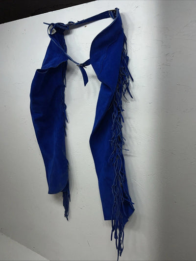 NOS Children’s  Blue Whitman Show Chaps With Fringe Adjustable Waist 35” L-29