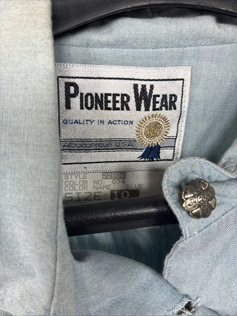 New Women’s Pioneer Wear Blue Designed Long Sleeve Button Up Size 10 YY-99