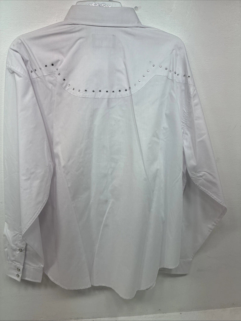 New Women’s White Horse White Gem Long Sleeve Pearl Snap 2XL GG-51