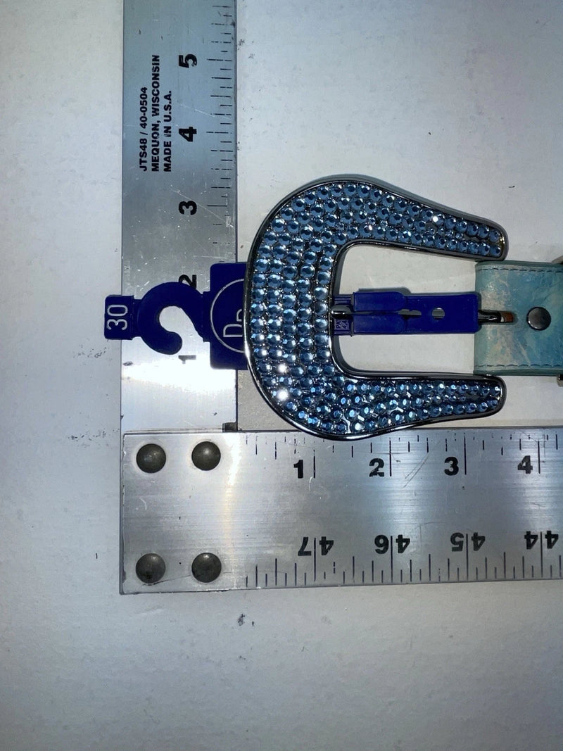 New Blue Genuine Leather 3D Belt Co. Blue Bling 30” Belt #677 Z-58