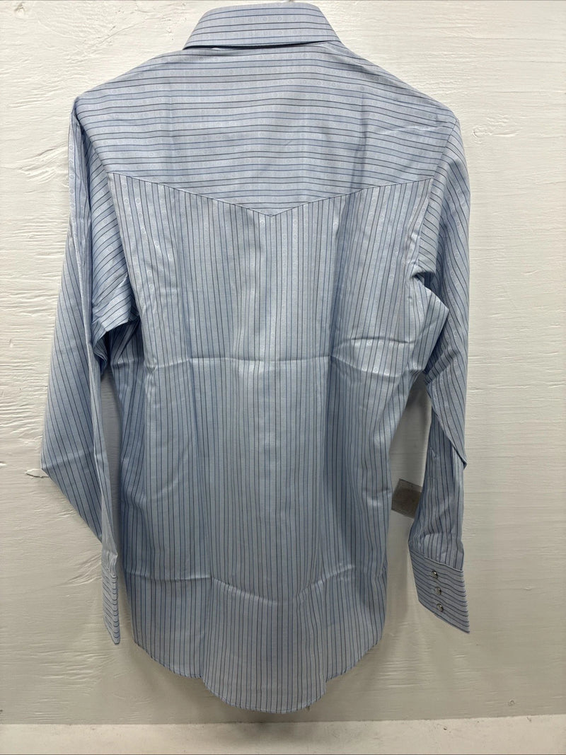 New Men’s ELY Cattleman Blue Stripe Long Sleeve Pearl Snap 15 Medium AA-72