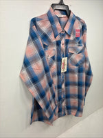 New Women’s Cumberland Pink Blue Plaid Long Sleeve Pearl Snap 1XL Plus GG-39