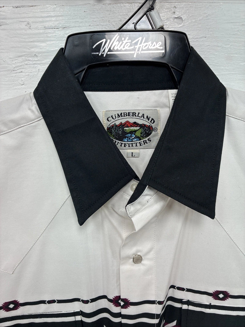 New Men’s Cumberland White Purple Design Long Sleeve Pearl Snap Large CC-17