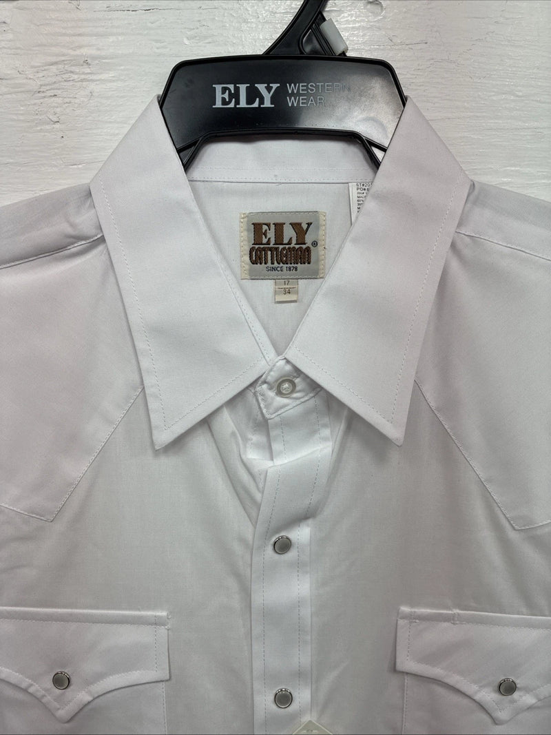 New Men’s ELY Cattleman White Simple Long Sleeve Pearl Snap 17 XL O-65