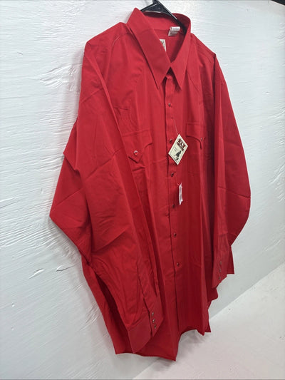 New Men’s ELY Cattleman Red Simple Long Sleeve Pearl Snap 18.5 X 35 2XL K-94