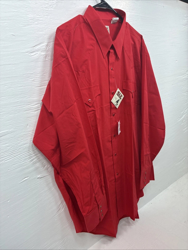 New Men’s ELY Cattleman Red Simple Long Sleeve Pearl Snap 18.5 X 35 2XL K-94