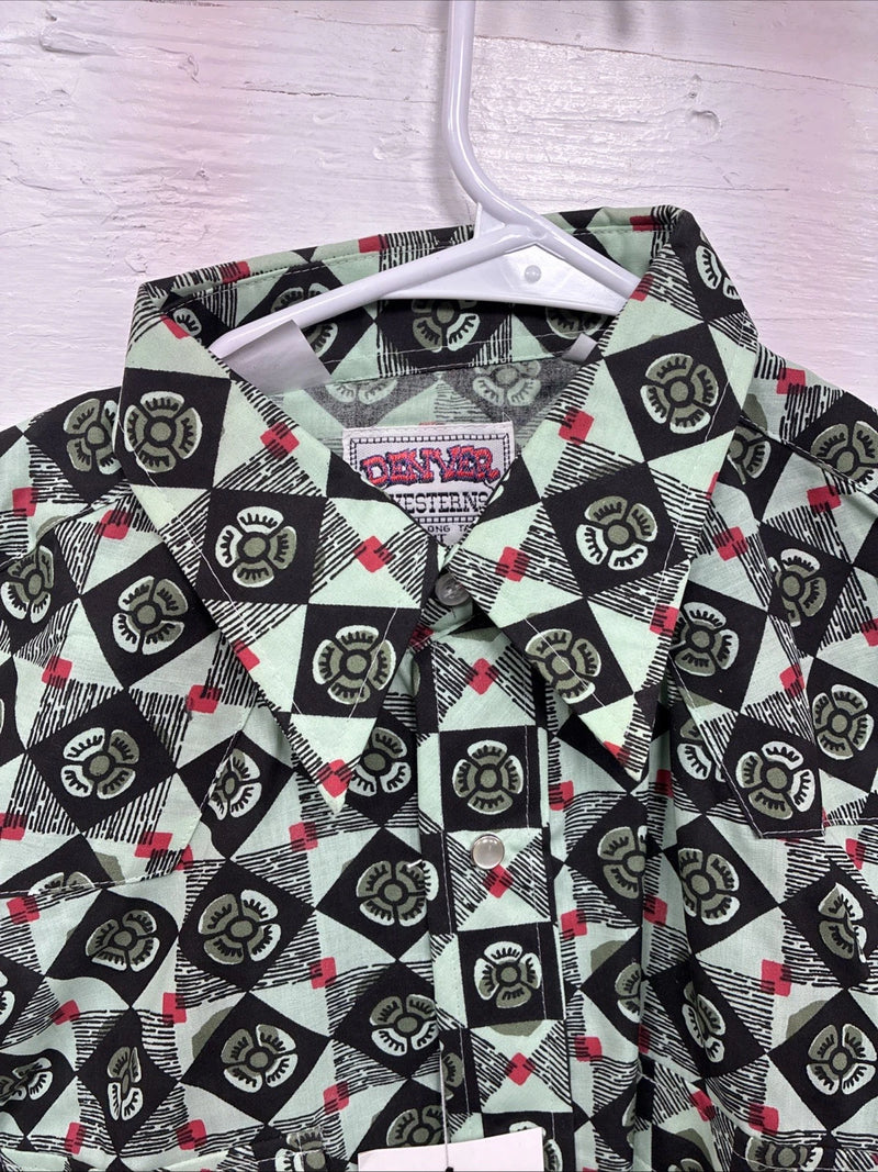 New Mens Denver Green Design Long Sleeve Pearl Snap 14.5 Small AA-81