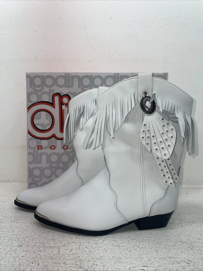 New Youth White With Fringe Dingo Cowboy Boots. I C 3221 3.5 3 1/2 D. 22-30