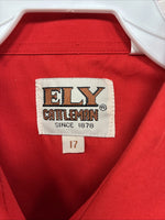 New Men’s ELY Cattleman Western Red Short Sleeve Pearl Snap 17 XL V-7