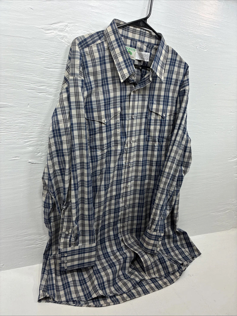 New Men’s Mesquite Blue Flannel Long Sleeve Pearl Snap 3XL E-52