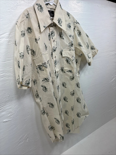 New Men’s Champion Western Yellow Floral Short Sleeve Pearl Snap Small J-74