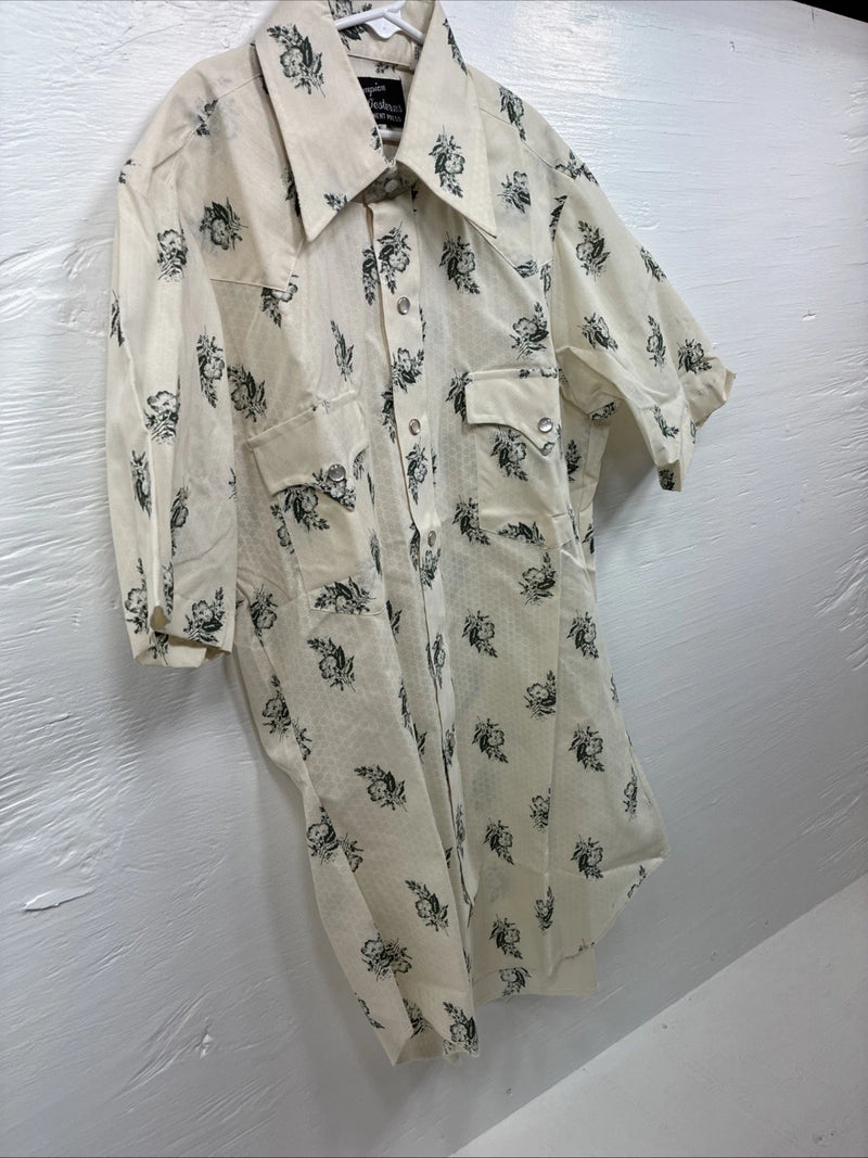 New Men’s Champion Western Yellow Floral Short Sleeve Pearl Snap Small J-74